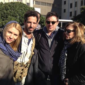 Claire Danes Terry Maratos Alexander Cary and Lesli Linka Glatter on the set of HOMELAND 2014