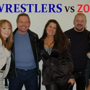 Main cast on set of PRO WRESTLERS VS ZOMBIES