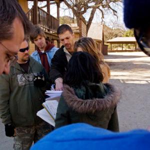 Jerry discusses logistics with Danielle Clemenza, Production Designer at Paramount Ranch.