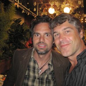 Actor Mark Ruffalo and Producer Todd Labarowski on the set of The Kids Are All Right in Los Angeles CA on July 30 2009
