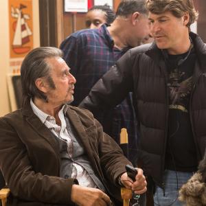 Set Still of Actor Al Pacino and Producer Todd Labarowski on the set of 'Manglehorn' in Austin, Texas on December 17, 2013.