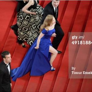 Cannes, France - May 17, 2014: Producers Emanuel Michael (L), Todd Labarowski (T), and Jessica Chastain attend 'The Disappearance of Eleanor Rigby' premiere during the 67th Annual Cannes Film Festival on May 17, 2014 in Cannes, France.