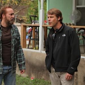 Set Still of Actor Nicholas Cage and Executive Producer Todd Labarowski on the set of 'Joe' in Austin, Texas on November 14, 2012.