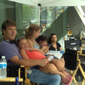 Producer Todd Labarowski and his daughter Mary Grace on the set of The Disappearance of Eleanor Rigby in New York City on August 4 2012
