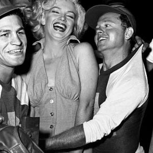 Marilyn Monroe with Art Aragon  Mickey rooney at Hollywood Entertainers Baseball Game c 1952