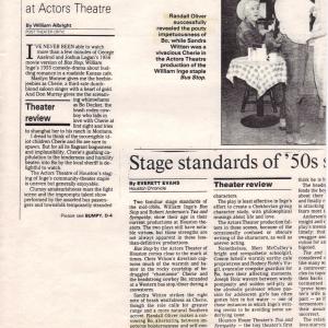 Randall stars as Bo Decker in William Inges Bus Stop at the Actors Theater of Houston Directed by the renoun Chris Wilson Mama Bear