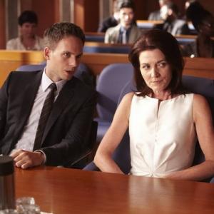 Still of Michelle Fairley and Patrick J. Adams in Suits (2011)