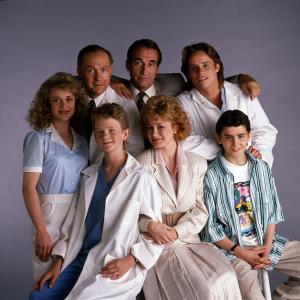 Still of Neil Patrick Harris Mitchell Anderson Max Casella Kathryn Layng Belinda Montgomery Lawrence Pressman and James Sikking in Doogie Howser MD 1989