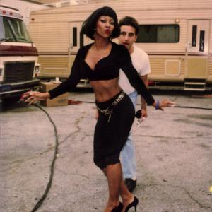 Pamella DPella and William Baldwin having fun on the set of Internal Affairs