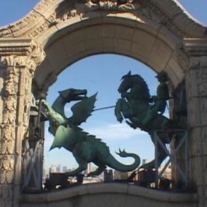 Battling the Dragon stague atop the legendary Landmark Loews Movie Palace in Jersey City New Jersey