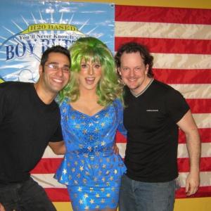 Michael Stever with drag diva Hedda Lettuce, & 'Boy Butter' founder Eyal Feldman.