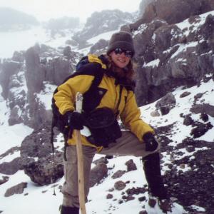 Heidi Albertsen is photographed while filming the IMAX film Kilimanjaro To the Roof of Africa in 2001