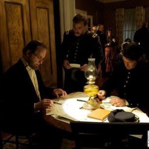As Stantons Officer in a scene with Kevin Kline on the set of The Conspirator