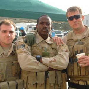 Cullen Moss as Sgt Dan Rooney aka Rooster on the set of Dear John with actor Keith Harris and a military advisor