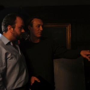 director Martin Kemp (r) shows producer Jonathan Sothcott (l) the next shot on the set of Stalker