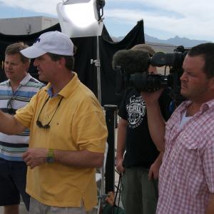 Executive Producer Les Heintz on the set of The Feasty Boys Eat America with Supervising Producer Rob Beemer L and Director of Photography Chris McCaffrey R