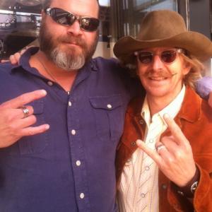 Kevin Wayne and Lew Temple on set of Impact Earth