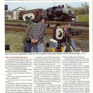 TRAINS Magazine, May 2008. Leatherheads' railroad scenes were a cooperative effort between film commissions, several Divisions of NS, Yadkin Valley RR, and NCTM. Details here.