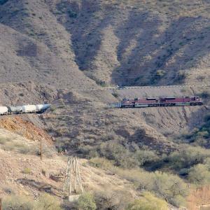 2011. Arizona Eastern Railway, Clifton, AZ. SD9043MACs drag acid and copper ore uphill and towards the AZER's UP interchange at Lordsburg.