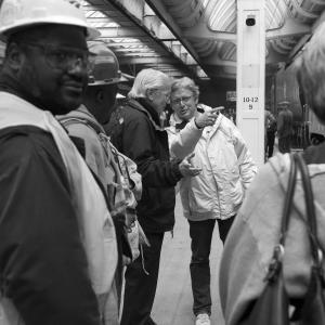 On location. Public Enemies. 2007. Art Miller and a PE producer discuss deployment for a dozen Amtrak personnel assigned to Chicago Union Station set safety and crowd control duties.