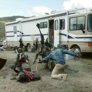 On-The-Set: Rehearsing a fight sequence for the action-fantasy thriller, ORC WARS, in Elberta, UT.