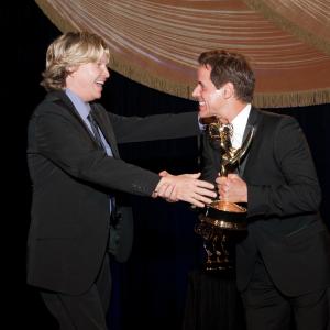 2012 Emmys Mark Payne accepts his Emmy from Christian LeBlanc