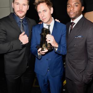 James Gunn, Chris Pratt and Chadwick Boseman at event of Hollywood Film Awards (2014)