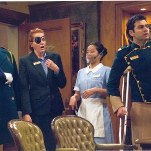 The Tipton Staff: Antony Acker (Norman the Doorman), Sharon Jordan (Irene the Concierge), Naomi Chan (Grace the Maid) and Adrian R'Mante (Esteban).
