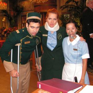 The Tipton Staff: Adrian R'Mante (Esteban), Sharon Jordan (Irene the Concierge), and Naomi Chan (Grace the Maid).