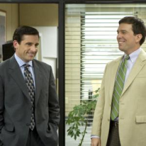 Still of Steve Carell and Ed Helms in The Office 2005