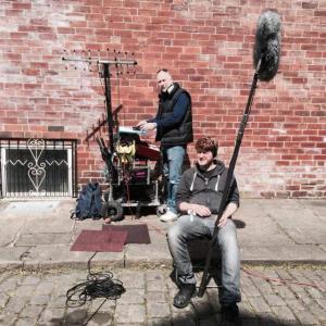 Neil Hillman MPSE with sound assistant Jonny 'Boom' Boothroyde, on location for 'Scott and Sid', Leeds, May 2015.