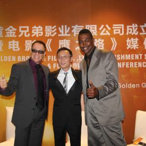 WriterDirector of FULL LOVE JeanClaude Van Damme L and costar Josef Cannon R  Press Conference following World Premiere in Shanghai China 2014