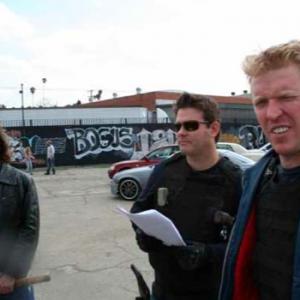 Patrick Durham directing CROSS. Jake Busey and Jonathan Sachar pictured.
