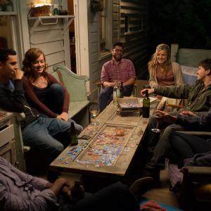 Still of Max Greenfield Jason Ritter Maggie Grace Max Minghella Nate Parker Aubrey Plaza and Jane Levy in About Alex 2014