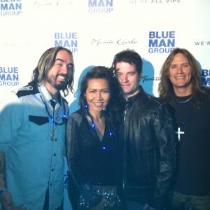 ProducerDirector Danny Draven composer Jojo Draven Otherwises drummer Corky Gainsford and Slaughters drummer Blas Elias at the Blue Man Group grand opening night at Monte Carlo Resort in Las Vegas on November 14 2012