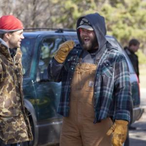Director Ted Koland and actor Tyler Labine on the Minnesota set of BEST MAN DOWN