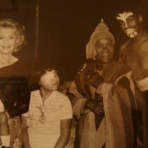 Lance Roberts with Constance Towers, Beah Richards and Earthquake victims on the set of the CBS soap 