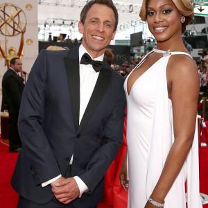 Seth Meyers and Laverne Cox at event of The 66th Primetime Emmy Awards 2014