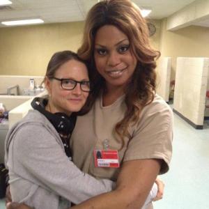 On the set of Orange is The New Black with Jodie Foster