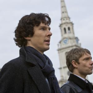 Still of Martin Freeman and Benedict Cumberbatch in Serlokas (2010)