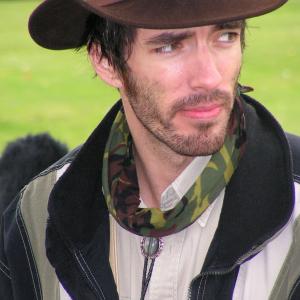 Production still of Drew Scott on the set of Coyote Mountain