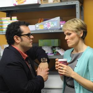 Still of Stephnie Weir and Josh Gad in The Comedians (2015)