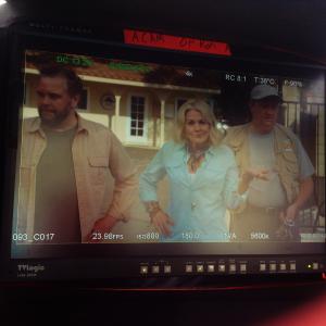 Debbie Sheridan with Mike Quirk and Paul Whetstone on the set of Toby Goes to Camp