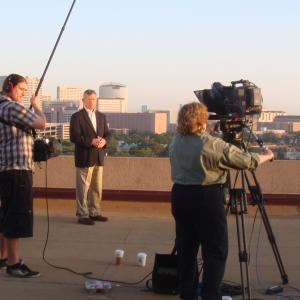 Shooting Stand-Ups for the American Veteran on the top of the VA hospital in the Houston Medical Center.