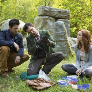 Still of Noah Wyle Lindy Booth and Christian Kane in The Librarians 2014