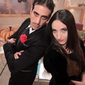 Talk show host Alex Cambert with co-host Jackie Castaneda during the filming of the HOGAR EXPRESS Halloween special on the Fox owned cable network, Utilisima.