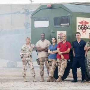 Still of Elias Koteas, Deborah Kara Unger, Terry Chen, Luke Mably, Arnold Pinnock and Michelle Borth in Combat Hospital (2011)