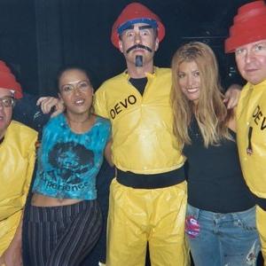 Veronica Grey with Annabella Lwin of Bow Wow Wow and Devo after a Halloween Show; backstage Greek Theater