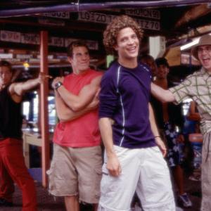 (L-R) Brandon (Greg Siff, in red), Justin (Justin Guarini) and Eddie (Brian Dietzen) enjoy Spring Break in Miami (Background dancer at left Brandon Henschel).