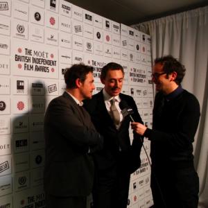 with JJ Feild being interviewed at the 2010 British Independent Film Awards